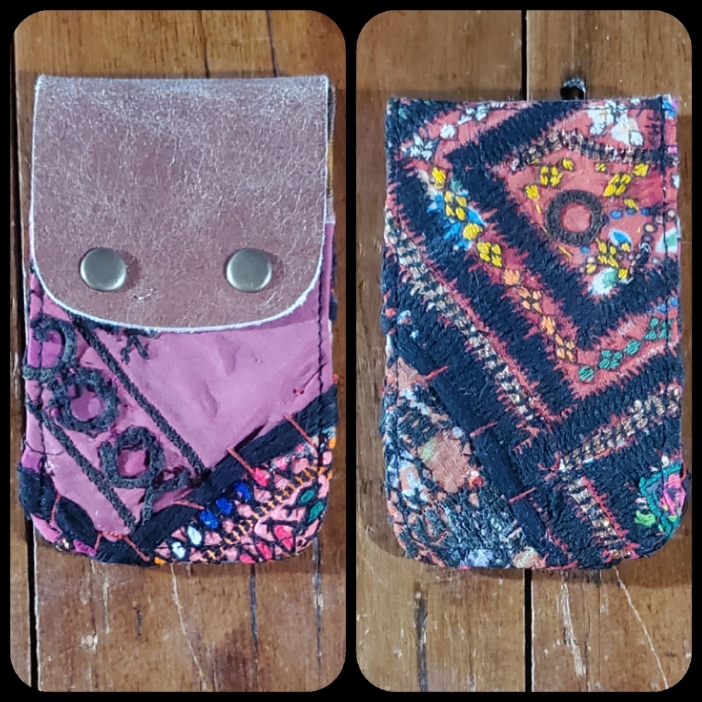 🍄🪬 Free People Boho Embroidered Repurposed vtg banjara hippie Wallet card case